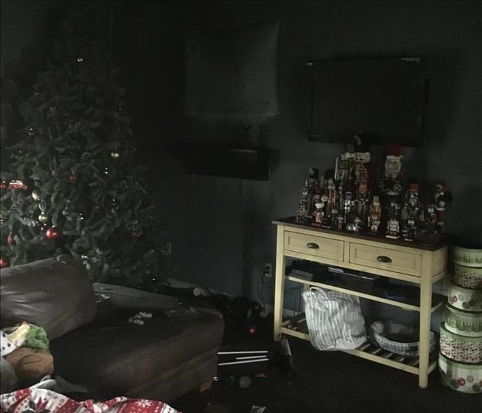 Smoke soot covered living room 